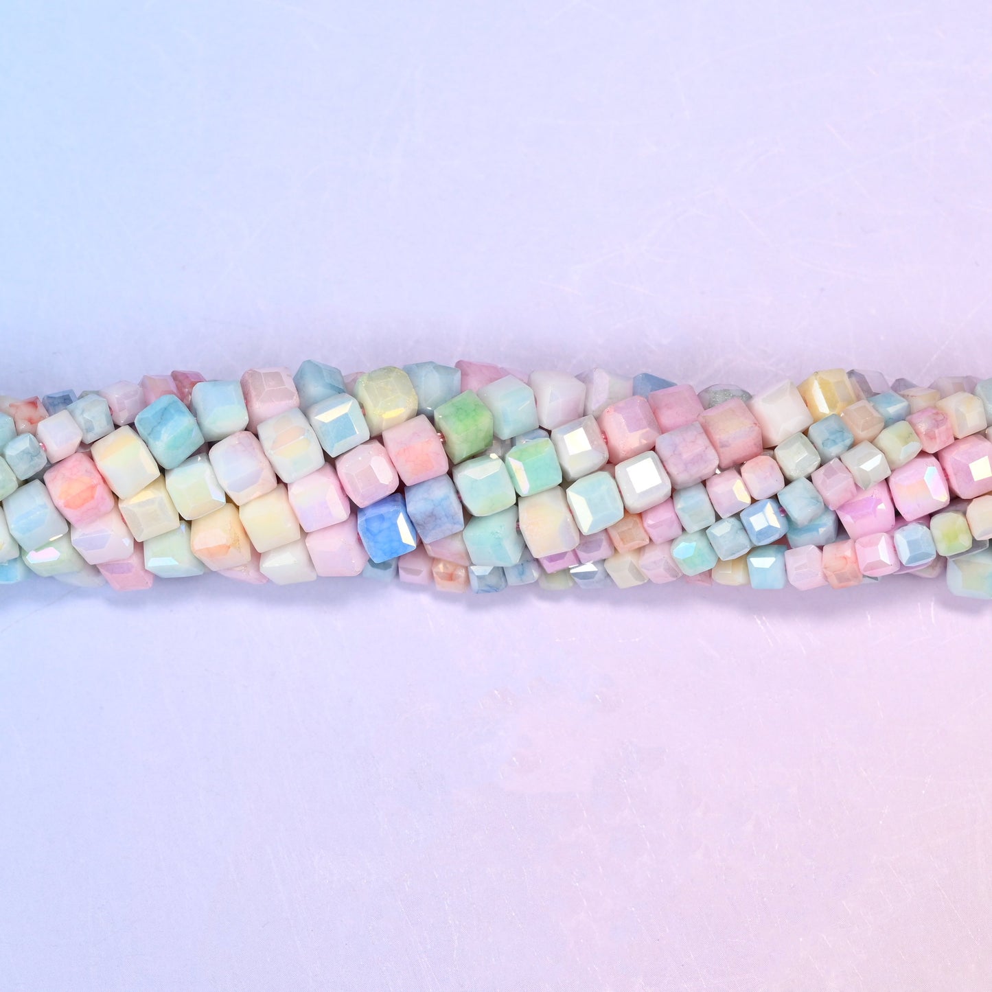Colorful Faceted Cube Glass Beads, 120 beads at 3.5mm and 90 beads at 4.6mm.