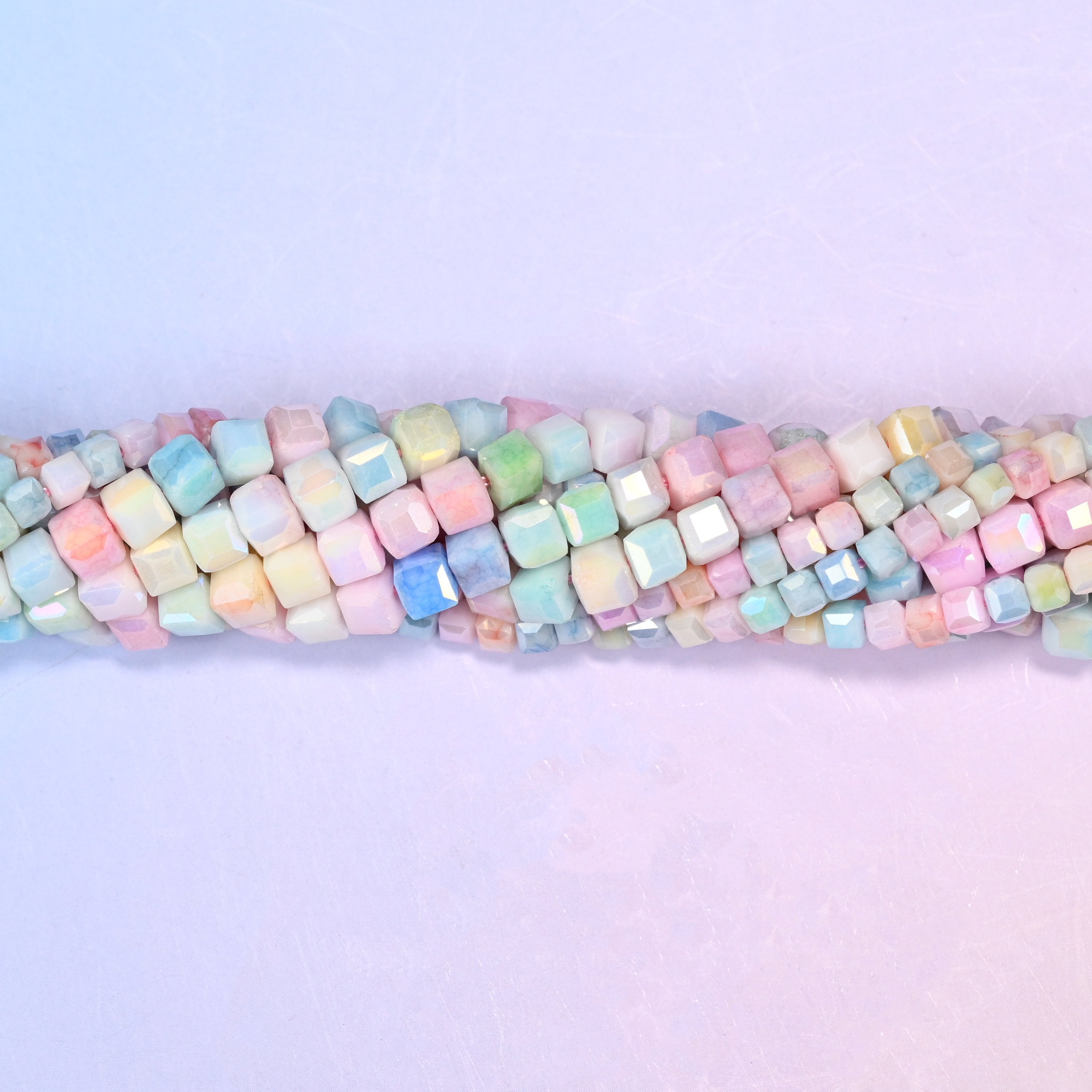 Colorful Faceted Cube Glass Beads, 120 beads at 3.5mm and 90 beads at 4.6mm.