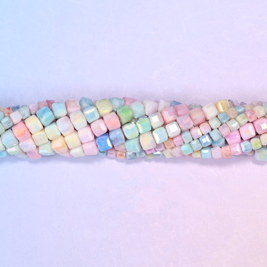 Colorful Faceted Cube Glass Beads, 120 beads at 3.5mm and 90 beads at 4.6mm.