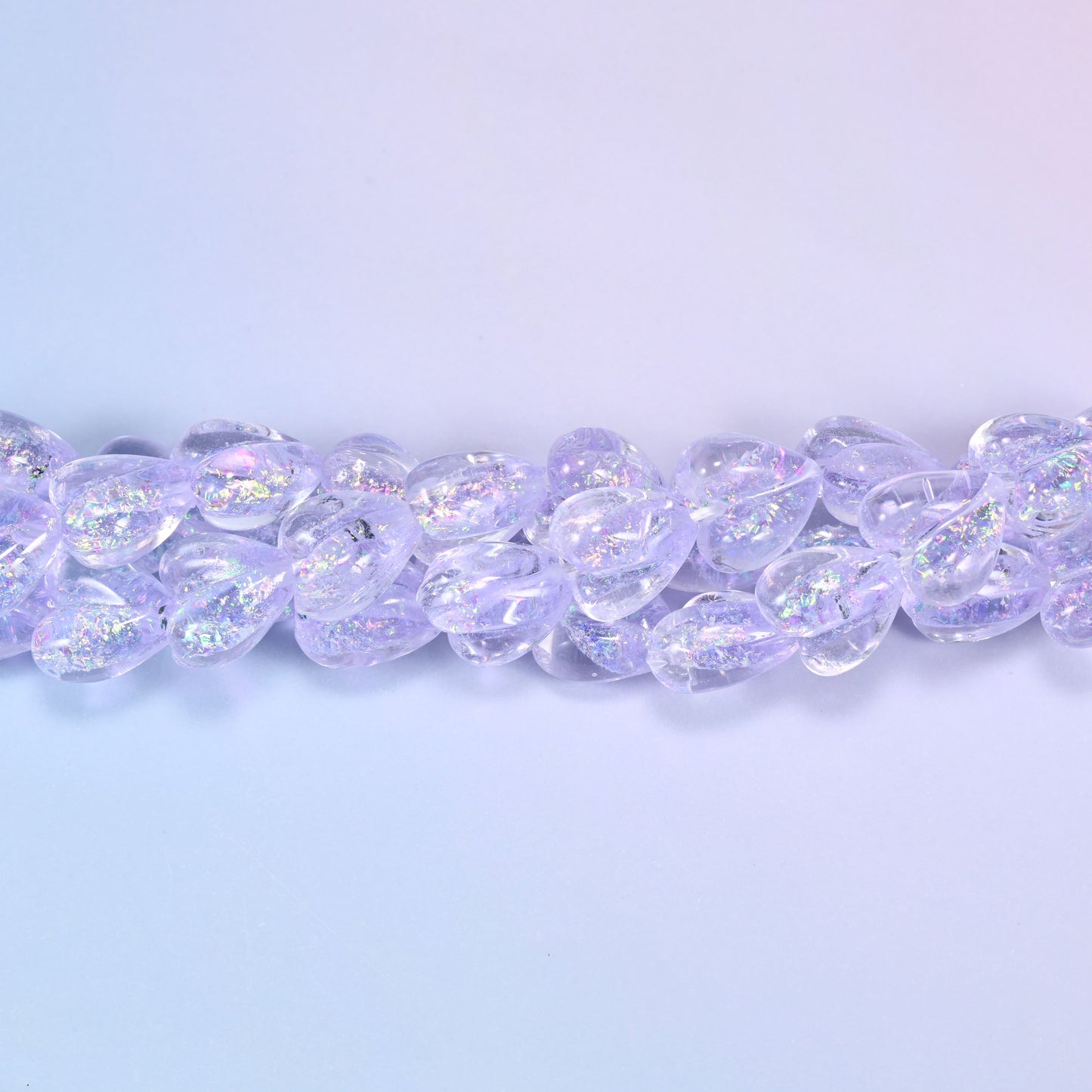 Iridescent Light Purple Heart Glass Beads, 16x15mm, 24pc Strand