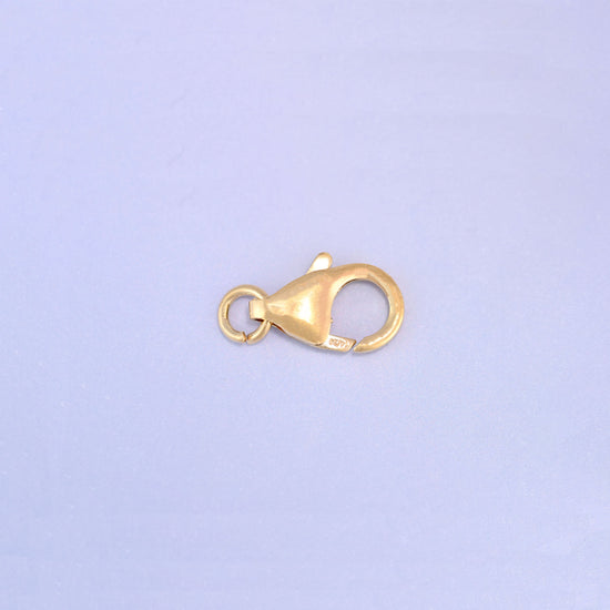 14K gold filled lobster clasp, 6x10mm, mirrored angle with the jump ring at the left and the stamped tab visible