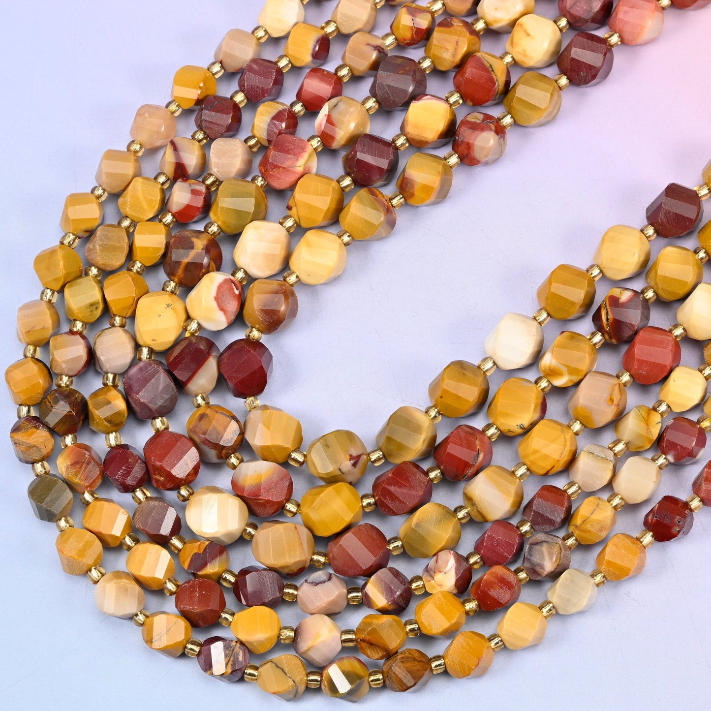 Mookaite Faceted Spiral Twist Beads, 15 inch strand