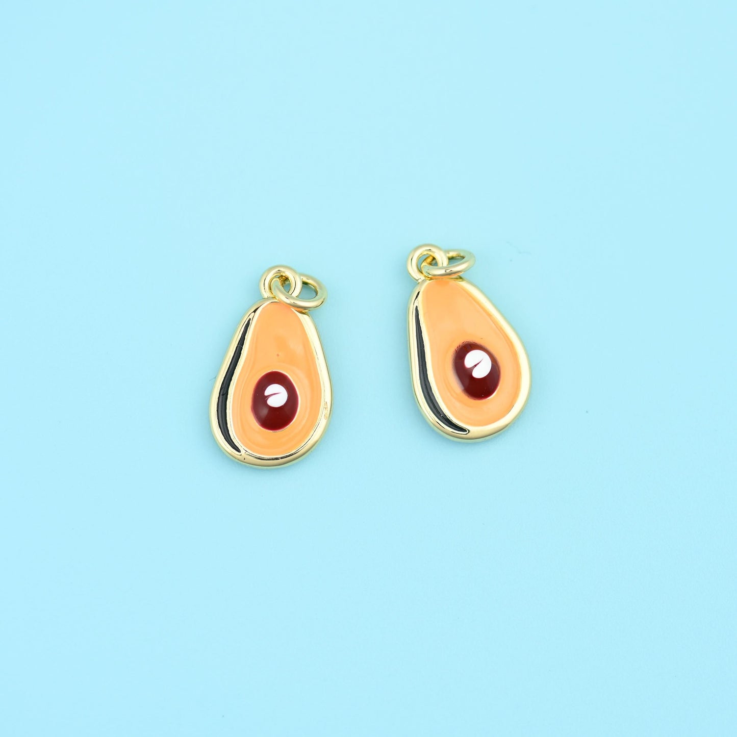18K Gold Filled Enamel Avocado Charm 14.3x8.5mm, 1 Piece