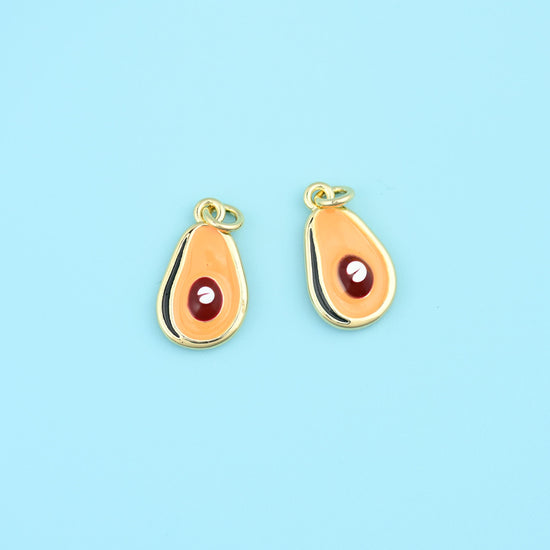 18K Gold Filled Enamel Avocado Charm 14.3x8.5mm, 1 Piece