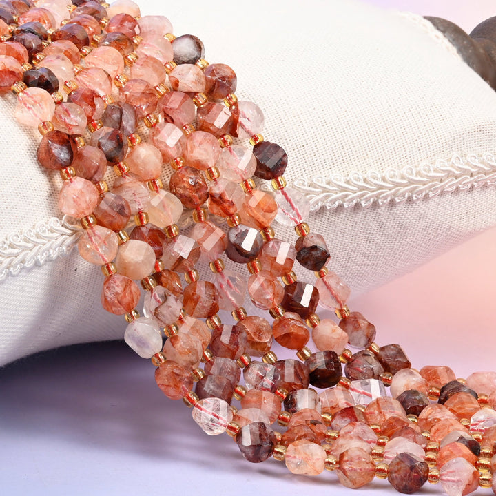 Red Hematoid Quartz Faceted Spiral Twist Beads