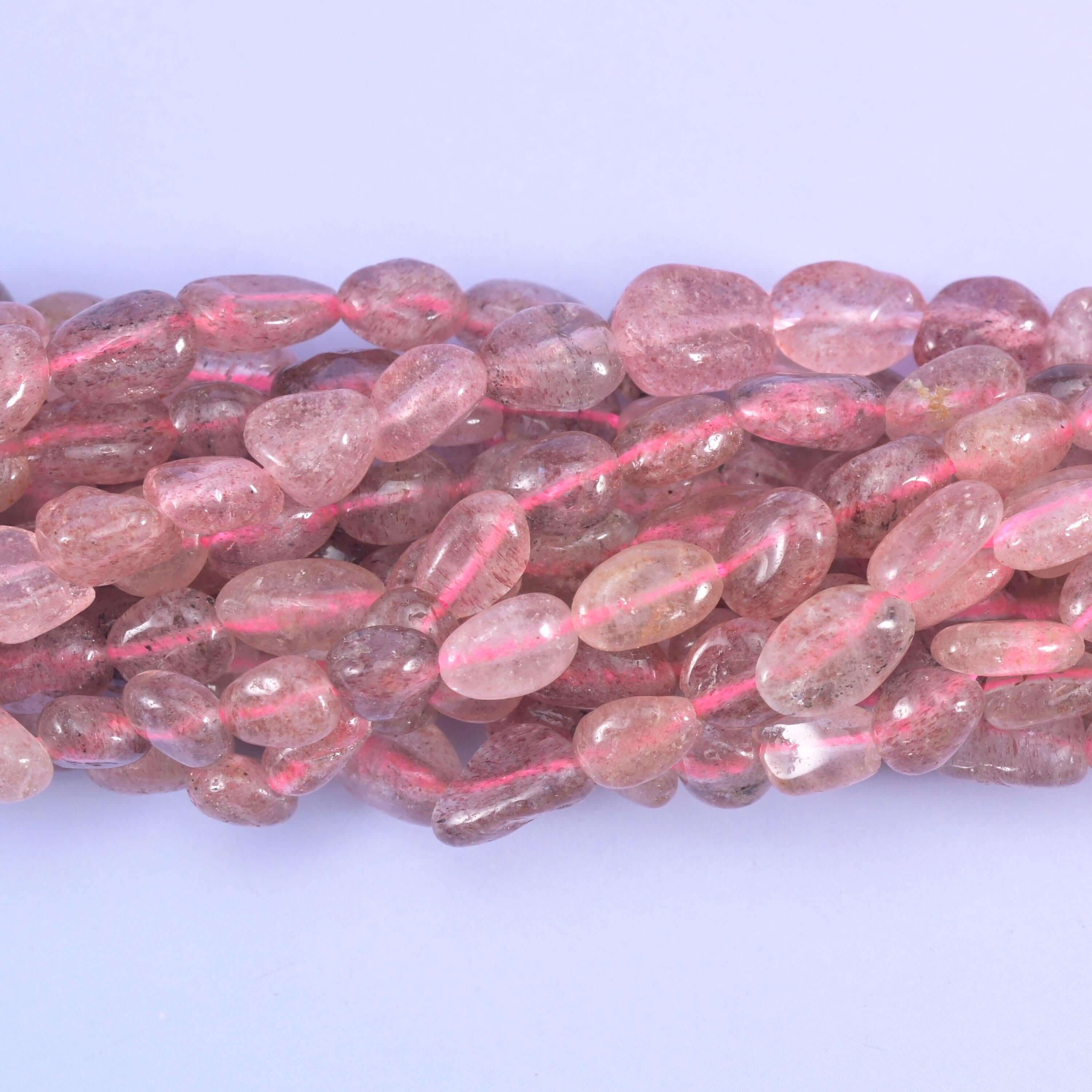 Strawberry Quartz Pebble Nugget Beads, center-drilled for stringing