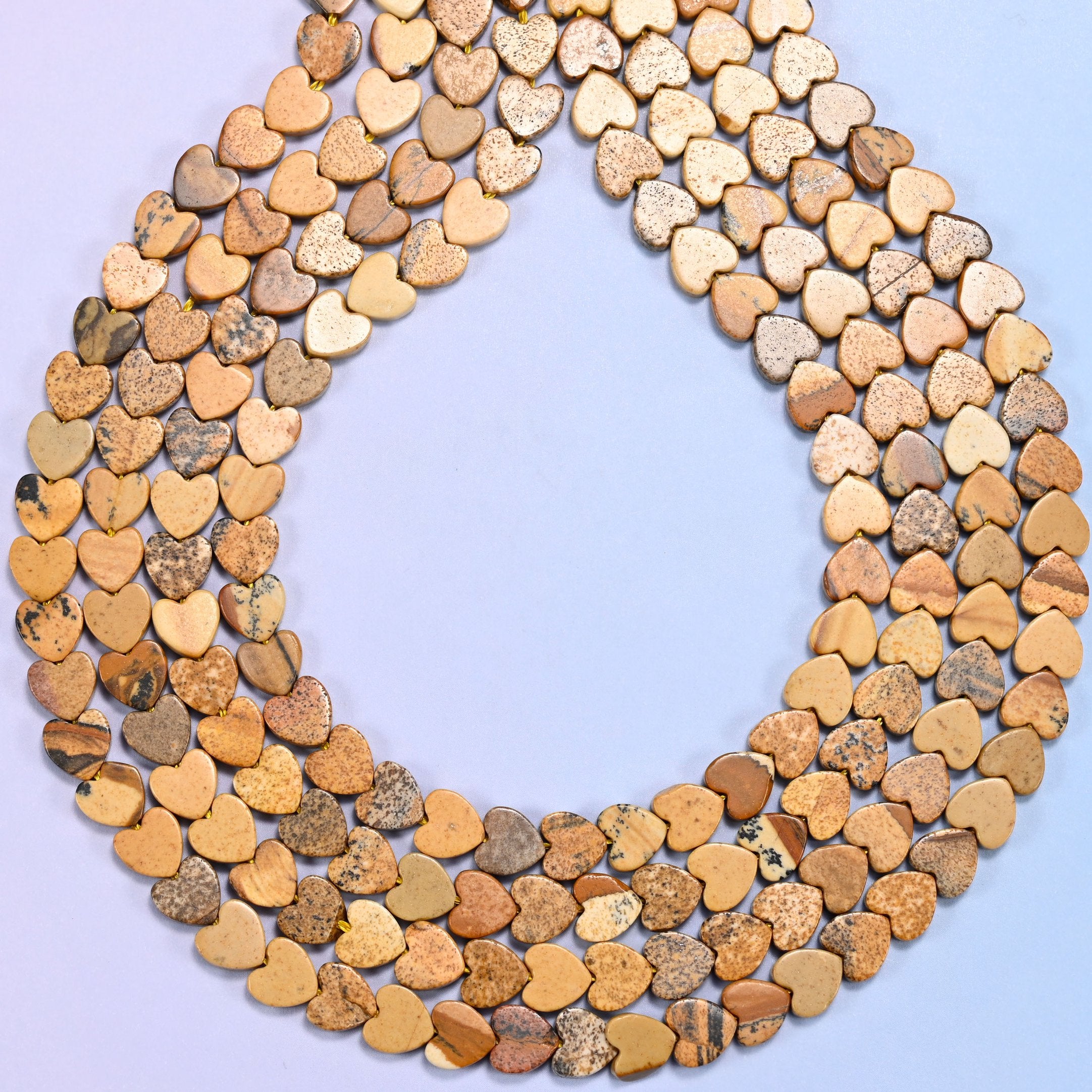 Picture Jasper Flat Heart Beads: Size 6mm, Jewelry Making, 15 Inch Strand