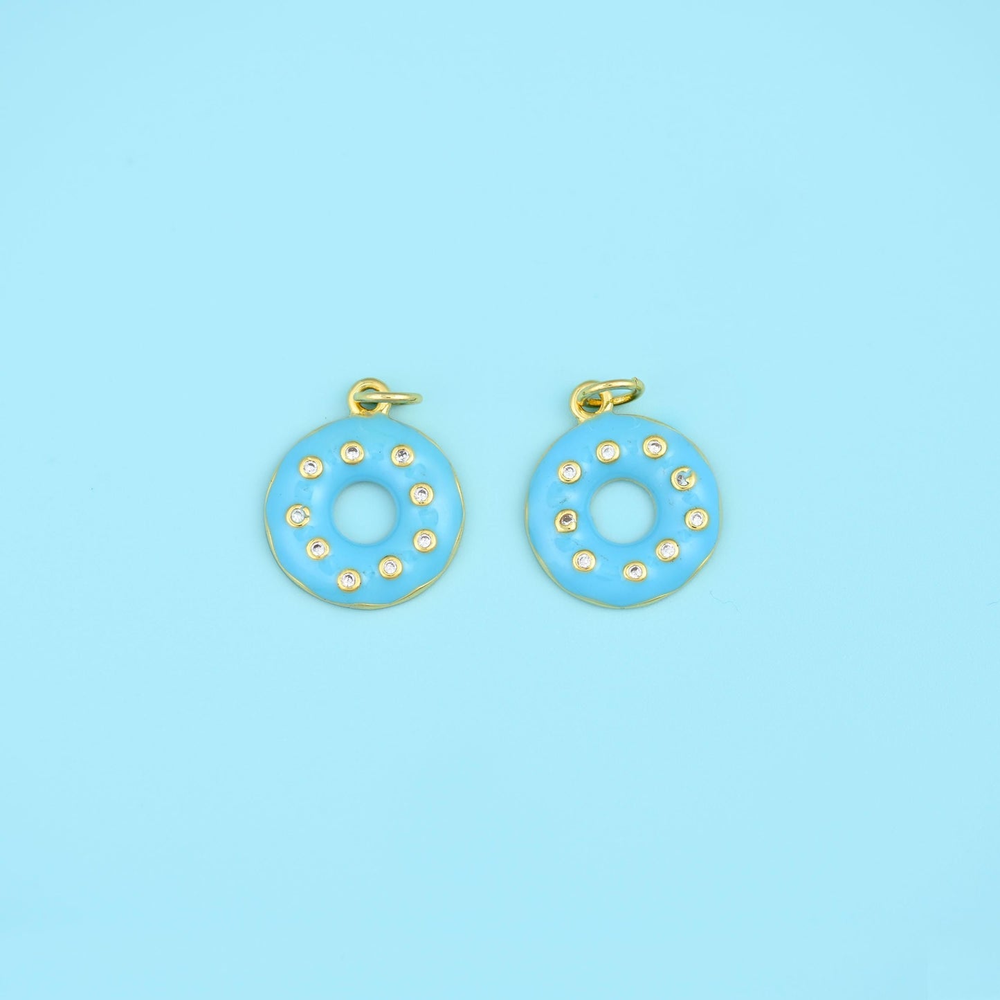 18K Gold Filled Enamel Donut Charms for DIY Jewelry Making Supply