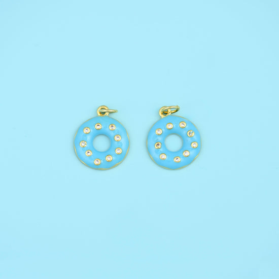 18K Gold Filled Enamel Donut Charms for DIY Jewelry Making Supply