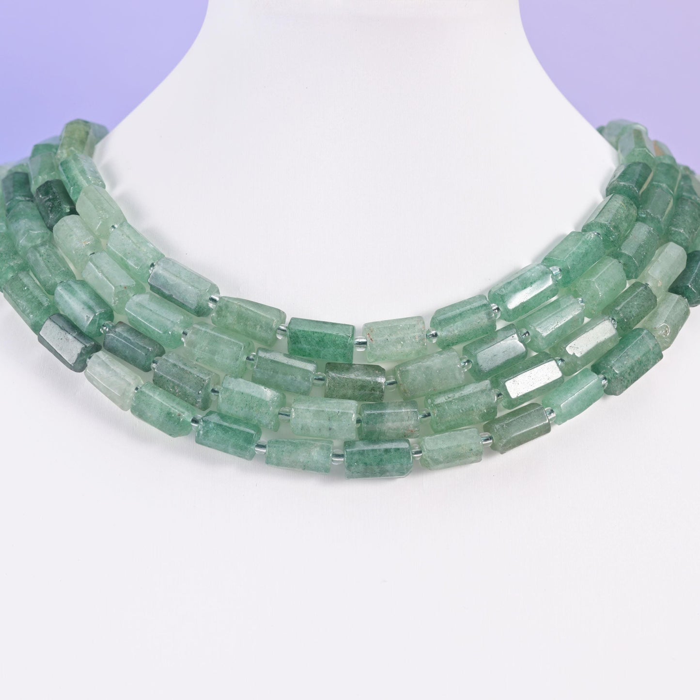 Green Strawberry Quartz beads, faceted tube, 12x8mm