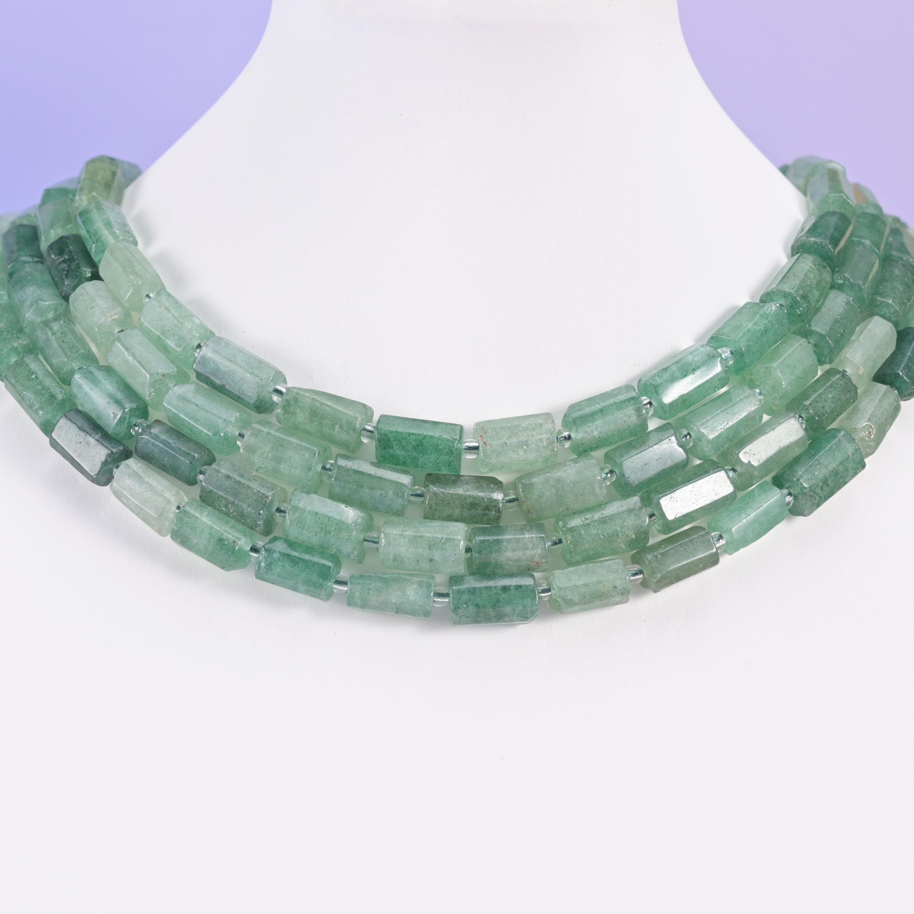 Green Strawberry Quartz beads, faceted tube, 12x8mm
