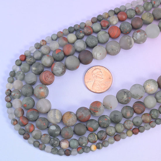 African Bloodstone Matte Frosted Round Beads 4mm 6mm 8mm 10mm, 15 inch strand