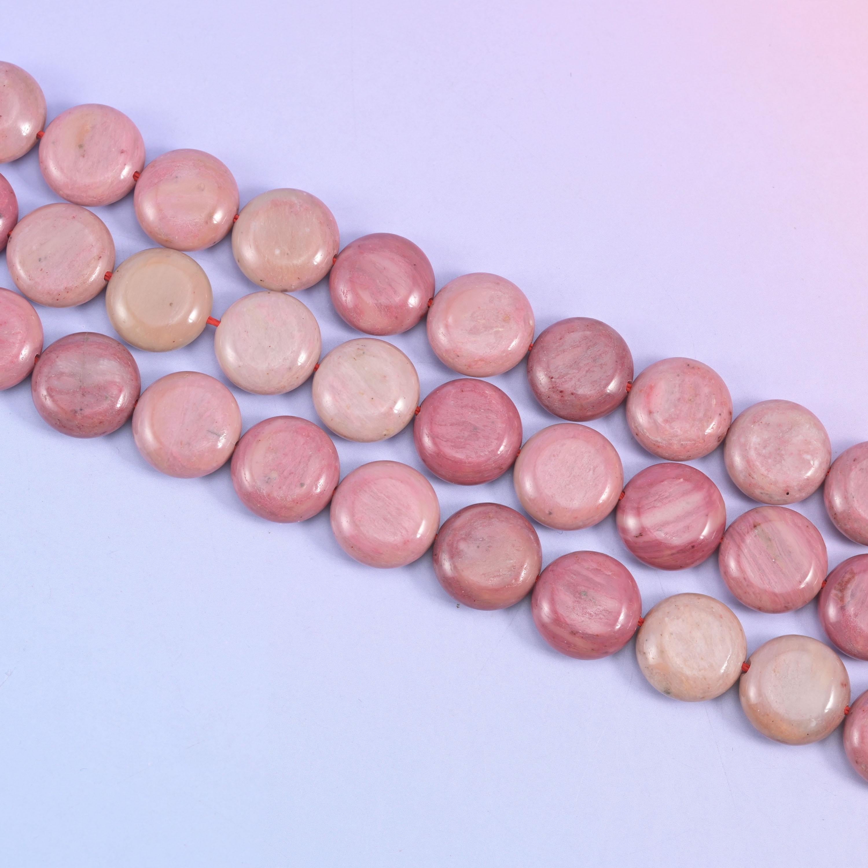 Pink Rhodonite coin beads in dusty rose to cream tones