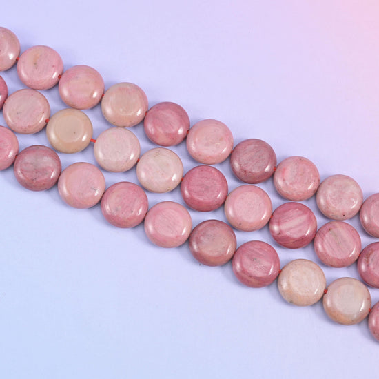 Pink Rhodonite coin beads in dusty rose to cream tones