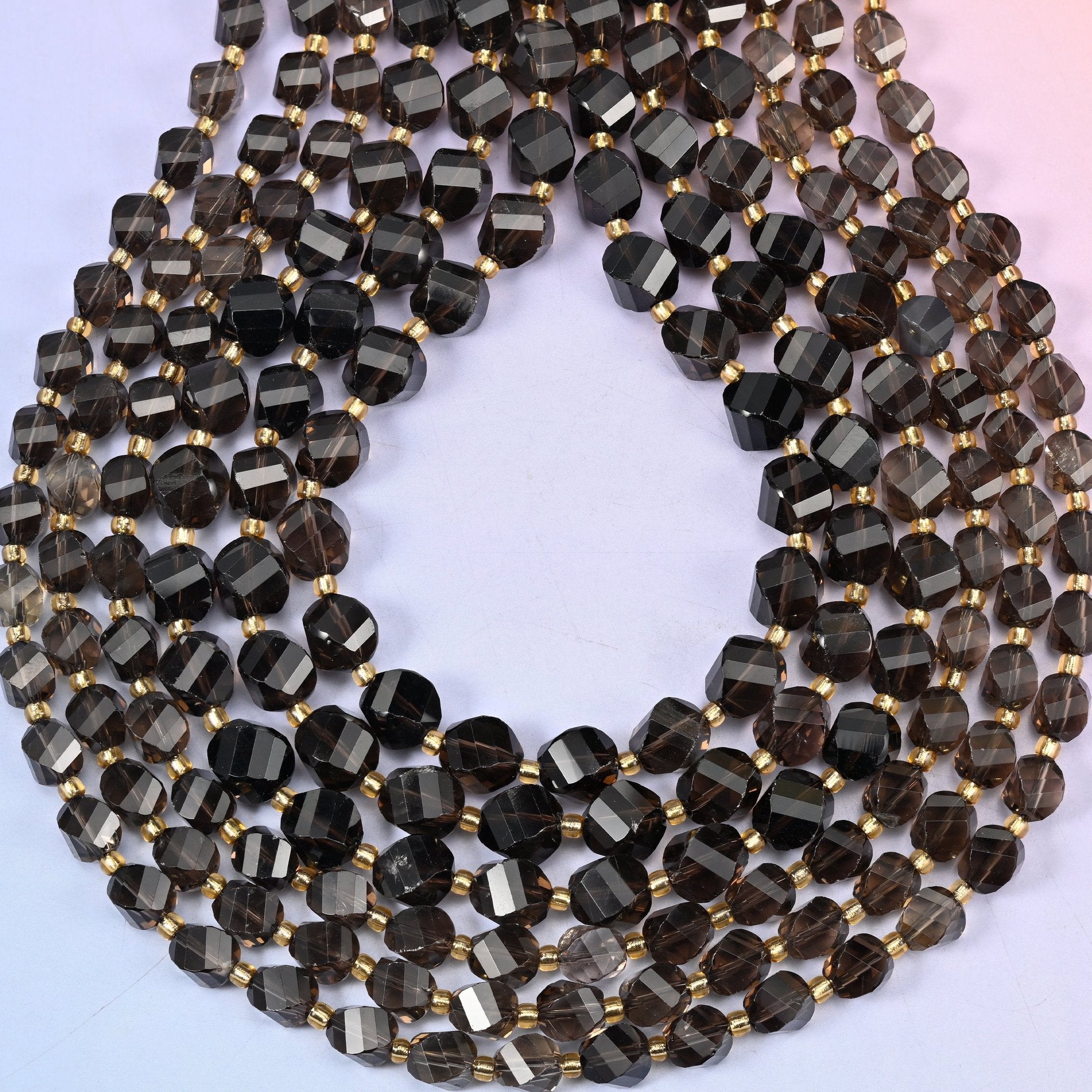 Smoky Quartz spiral twist beads, hole approximately 1.2mm
