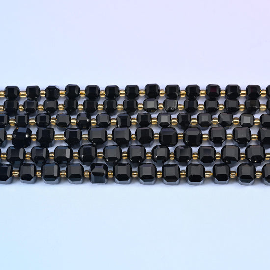 Black Onyx Faceted Cube Beads 6mm 8mm in jet black, opaque, high gloss