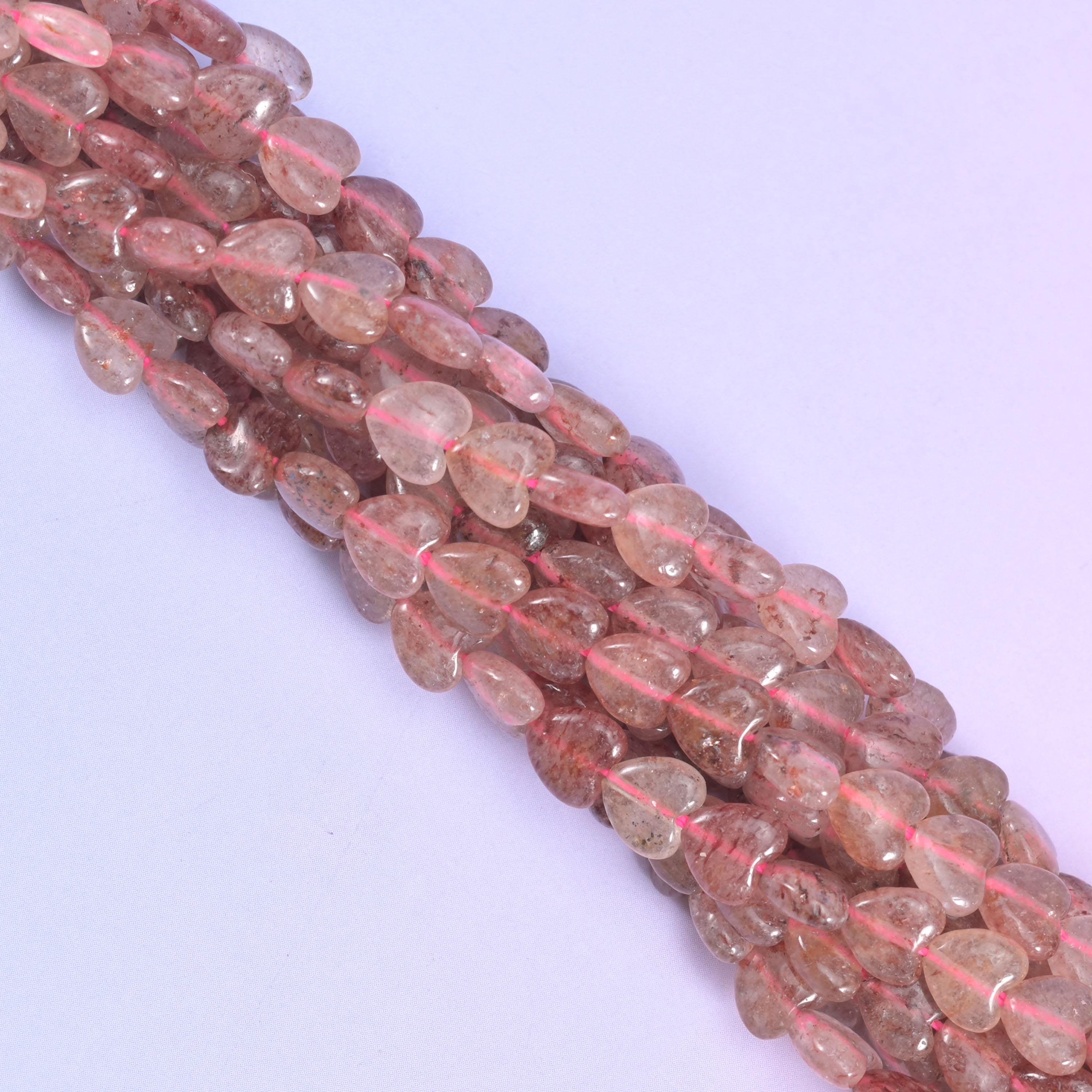 Strawberry Quartz Heart Beads, approximately 70 beads per strand