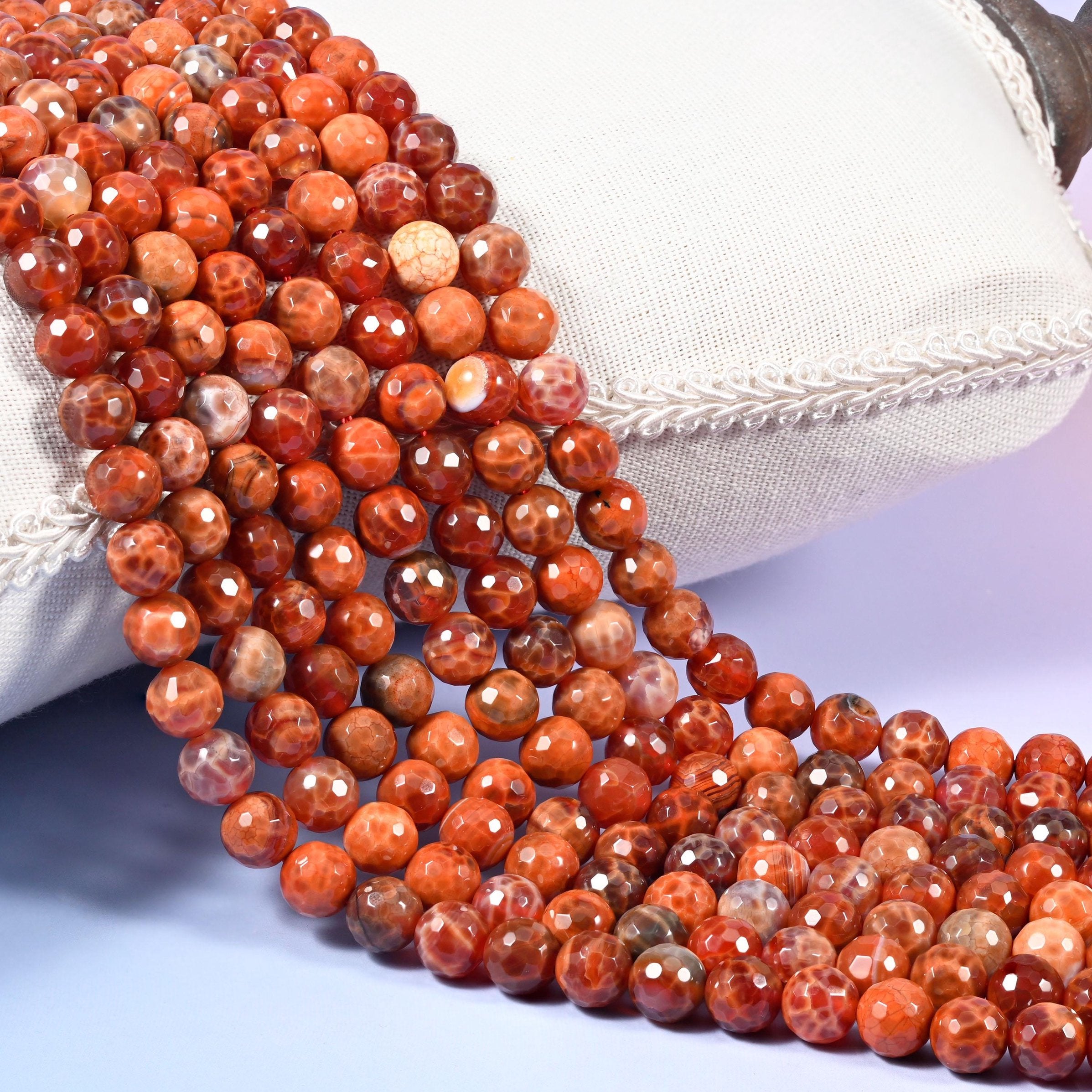 Fire Agate Faceted Round Beads