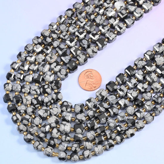 Snowflake Jasper Faceted Cube Beads, approximately 43 beads per 15 inch strand in 6mm
