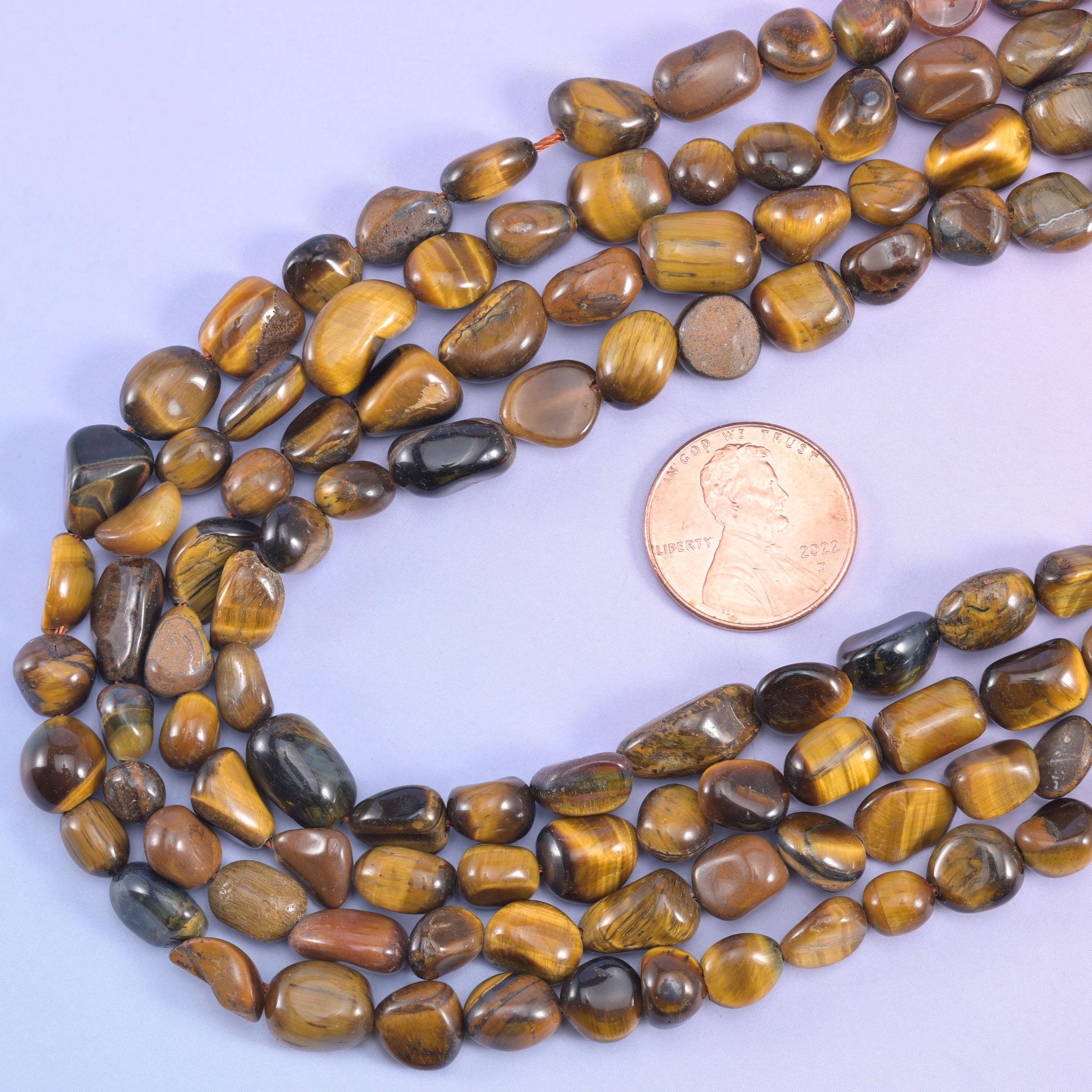 Tiger Eye Pebble Nugget Beads, 15.5 inch strand
