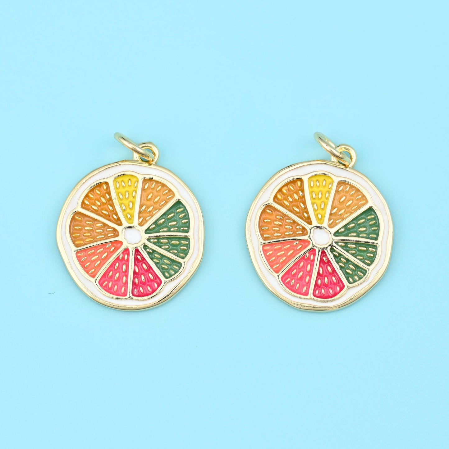 18K Gold Filled Enamel Lemon Slice Charm 18.13x15.93mm