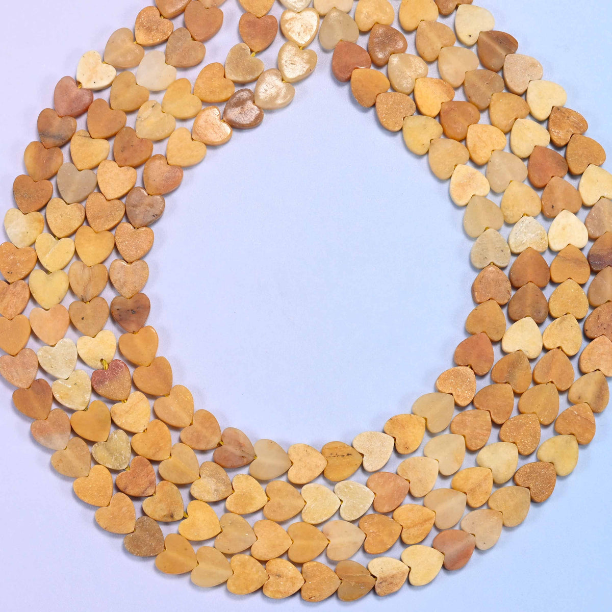 Matte Gold Silk Jade Flat Heart Beads, 0.8mm hole