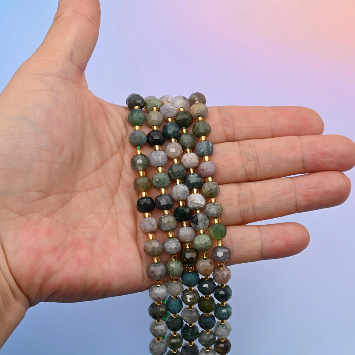 Indian Agate beads, faceted rondelle, 6x8mm
