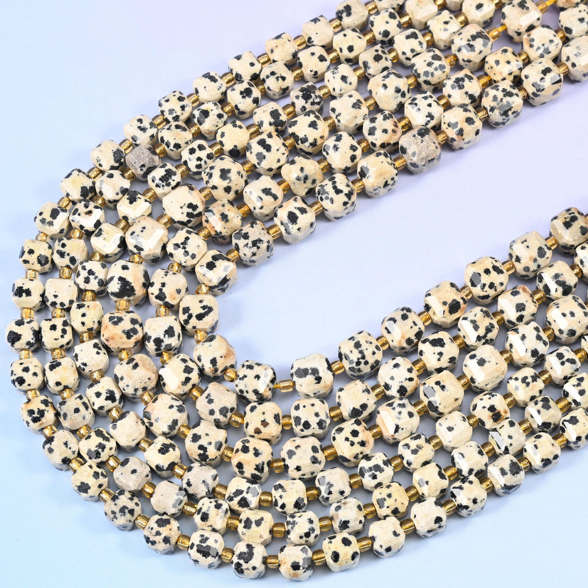 Dalmatian Jasper Faceted Cube Beads, 15 inch strand