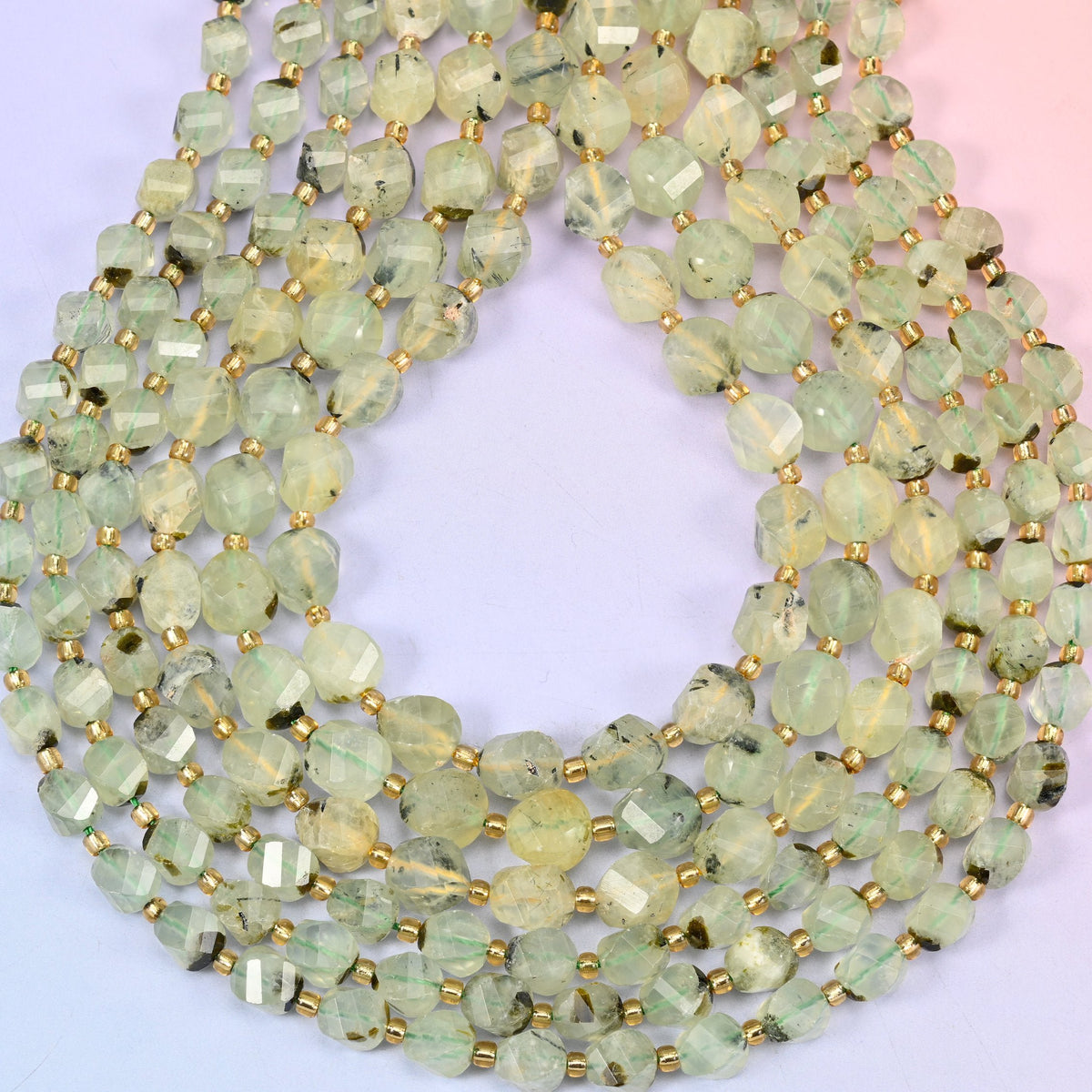 Prehnite Faceted Spiral Twist Beads, hole approximately 1.2mm