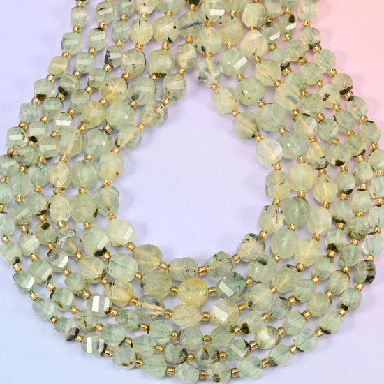 Prehnite Faceted Spiral Twist Beads, hole approximately 1.2mm
