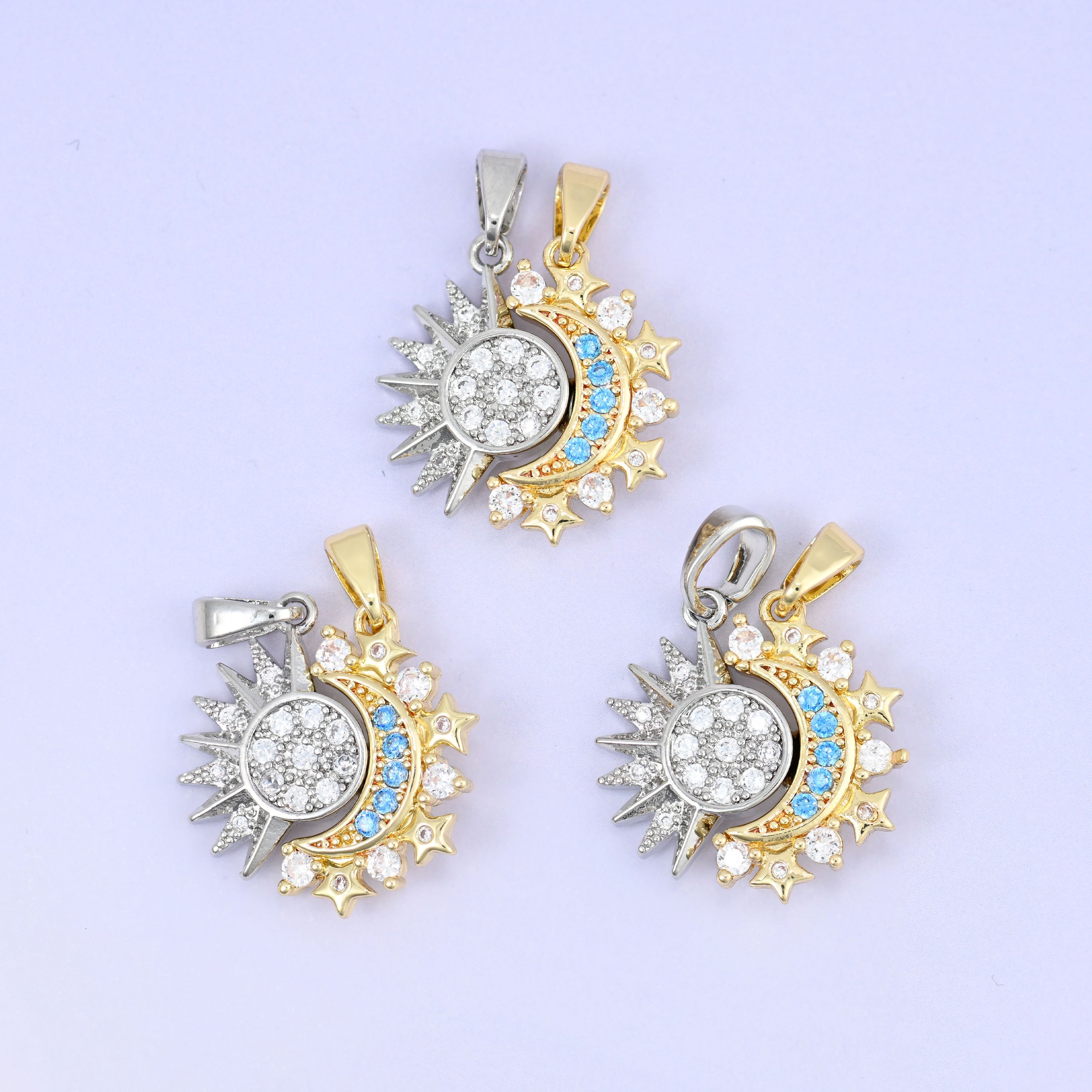 18K gold plated sun pendant with zircon accents