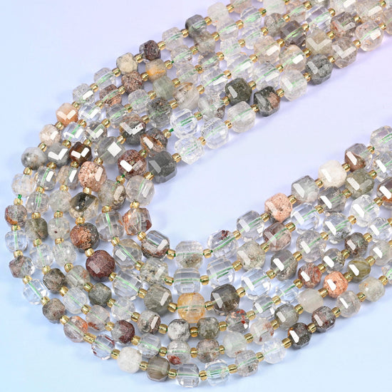 Green Phantom Quartz Faceted Cube Beads, 15 inch strand