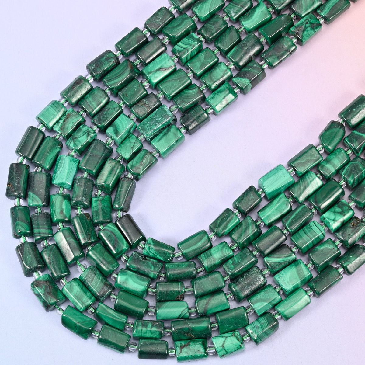 Malachite Faceted Tube Beads, 15.5 inch strand