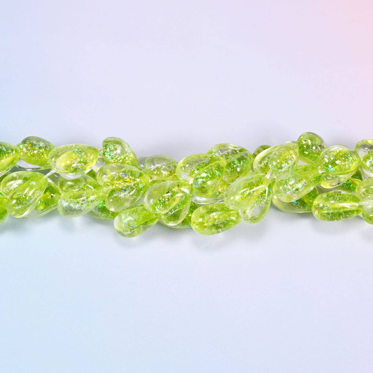 Iridescent Lime Green Heart Glass Beads, 16x15mm, 24pc Strand