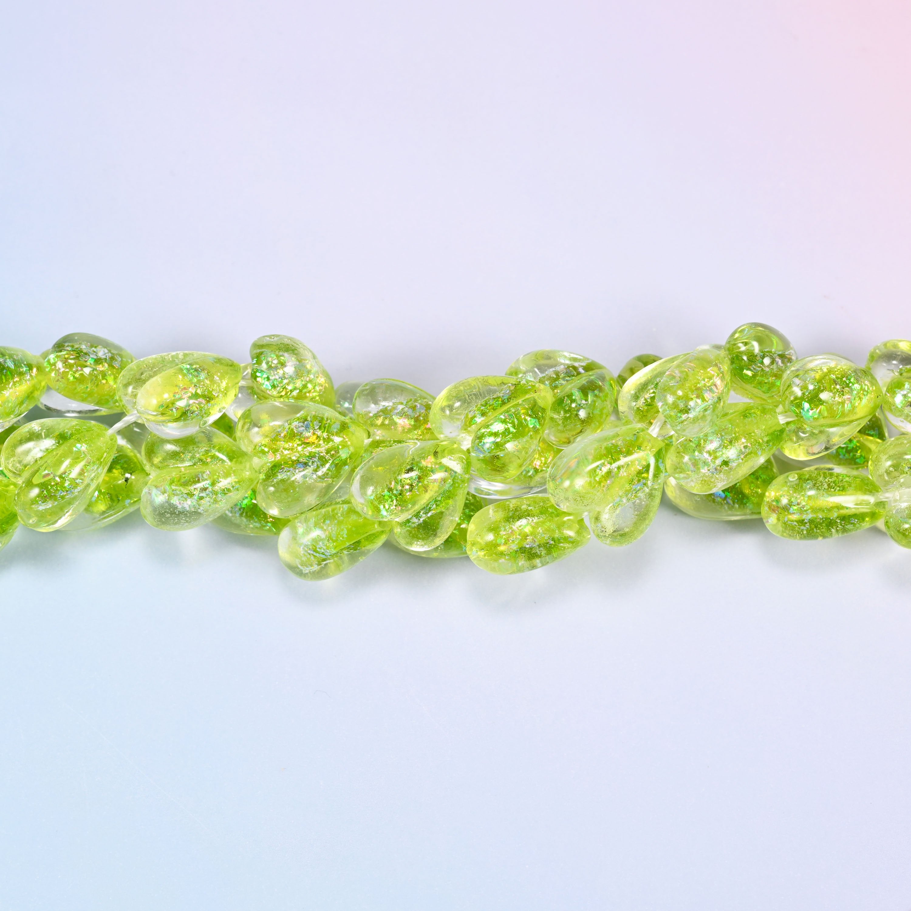 Iridescent Lime Green Heart Glass Beads, 16x15mm, 24pc Strand