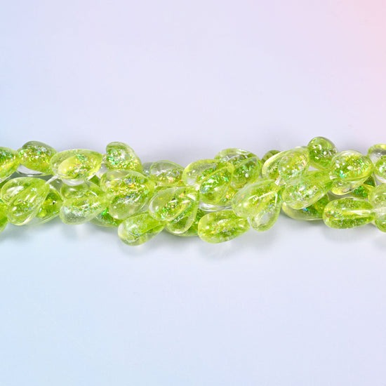 Iridescent Lime Green Heart Glass Beads, 16x15mm, 24pc Strand