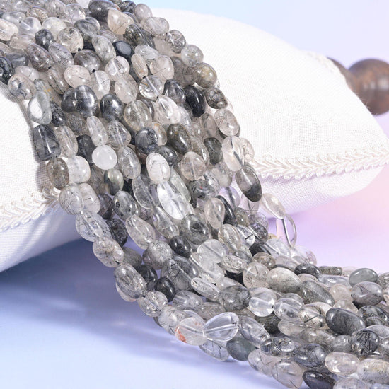 Black Rutilated Quartz Pebble Nugget Beads 6-8mm 8-12mm