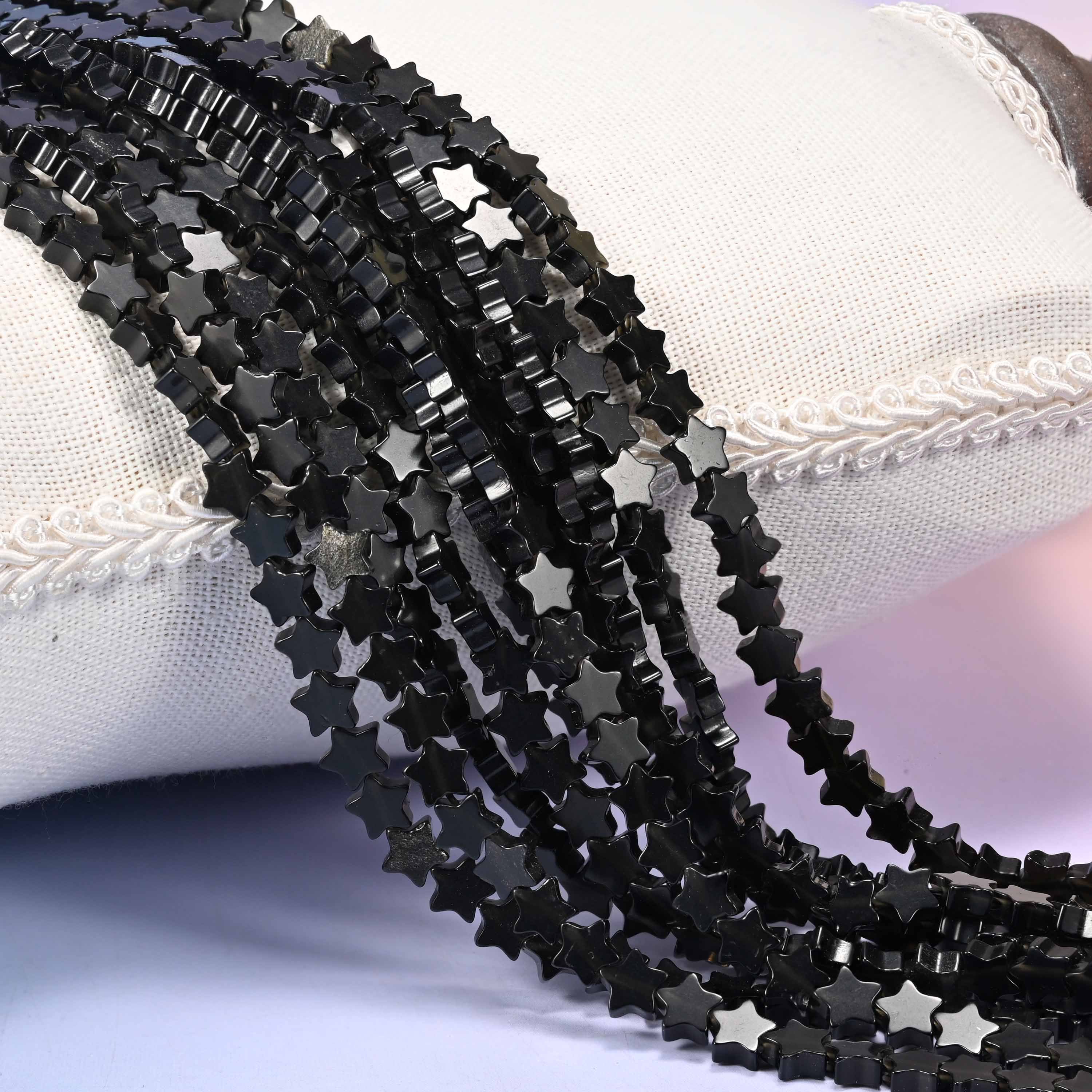 Black Obsidian Flat Star Beads: Size 6mm, Jewelry Making, 15 Inch Strand