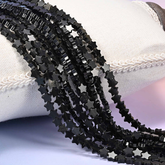 Black Obsidian Flat Star Beads: Size 6mm, Jewelry Making, 15 Inch Strand