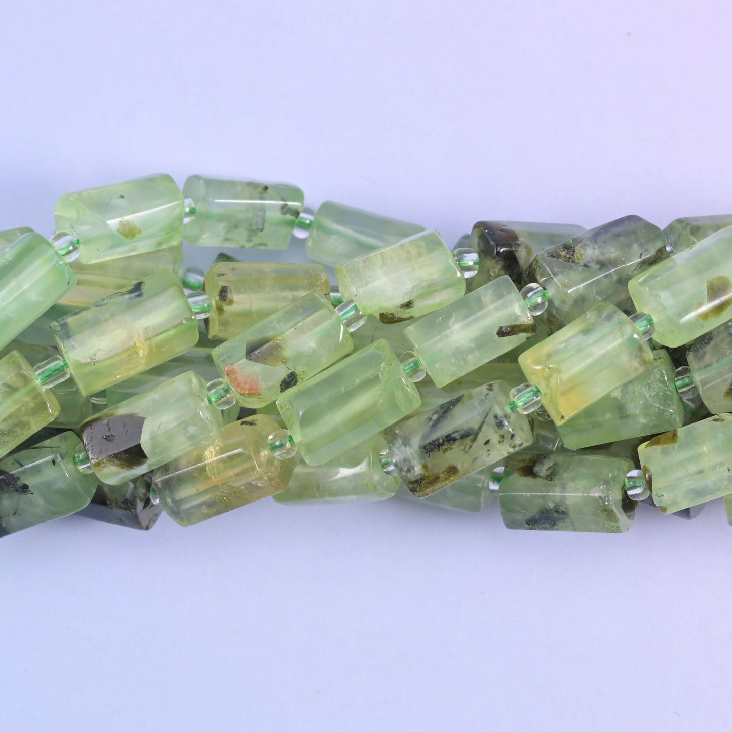 Faceted tube cut Prehnite beads