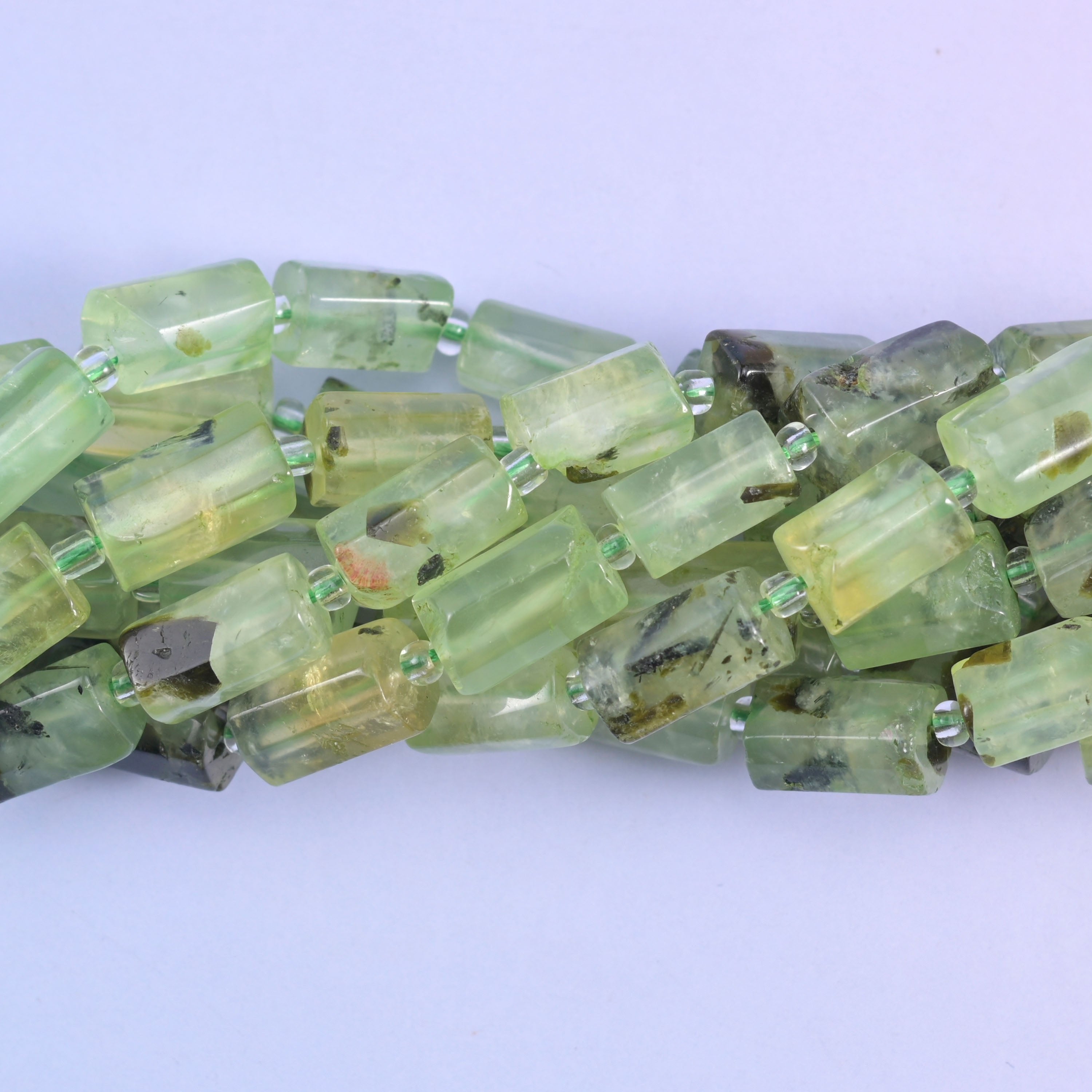 Faceted tube cut Prehnite beads