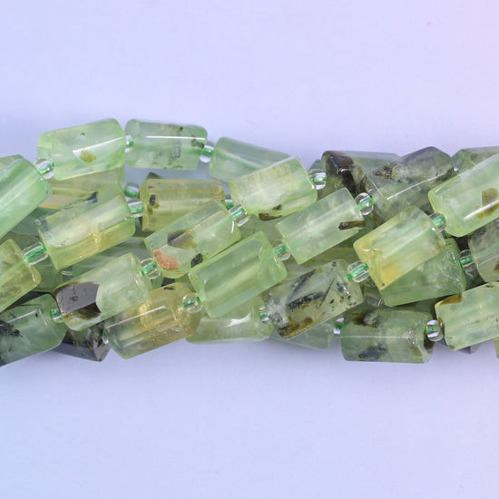 Faceted tube cut Prehnite beads