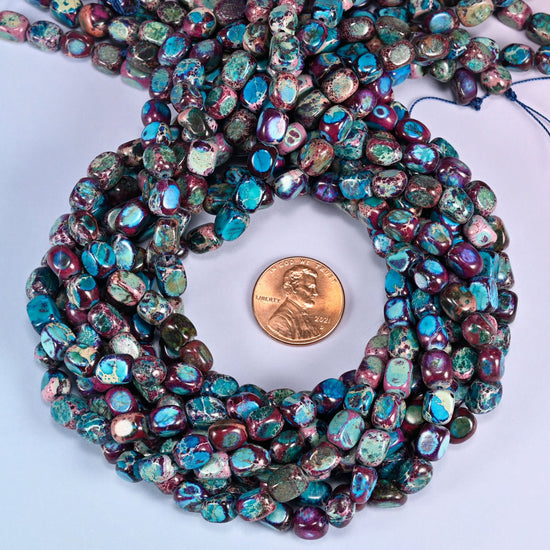 Purple Dyed Sea Sediment Jasper Beads, 5-7mm Nugget, 15 Inch Strand.