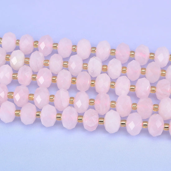 Faceted rondelle cut rose quartz beads