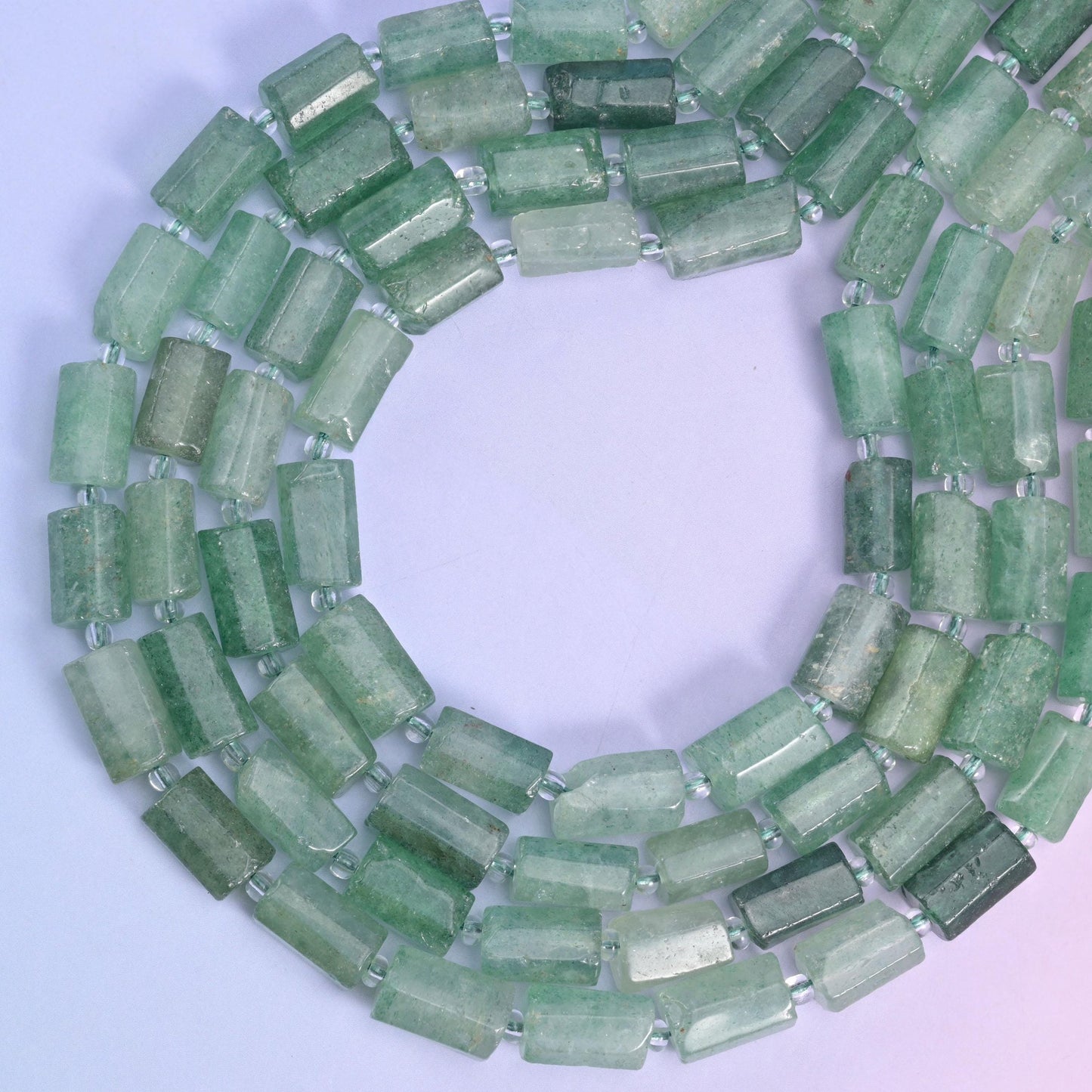 Green Strawberry Quartz Faceted Tube Beads, approximately 28 beads per strand