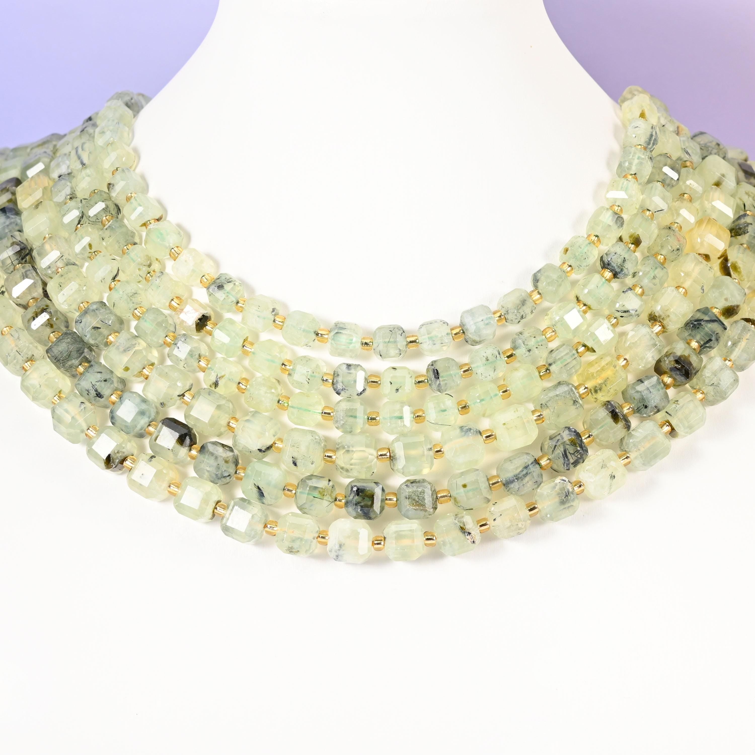 Prehnite beads, faceted cube, 6mm and 8mm