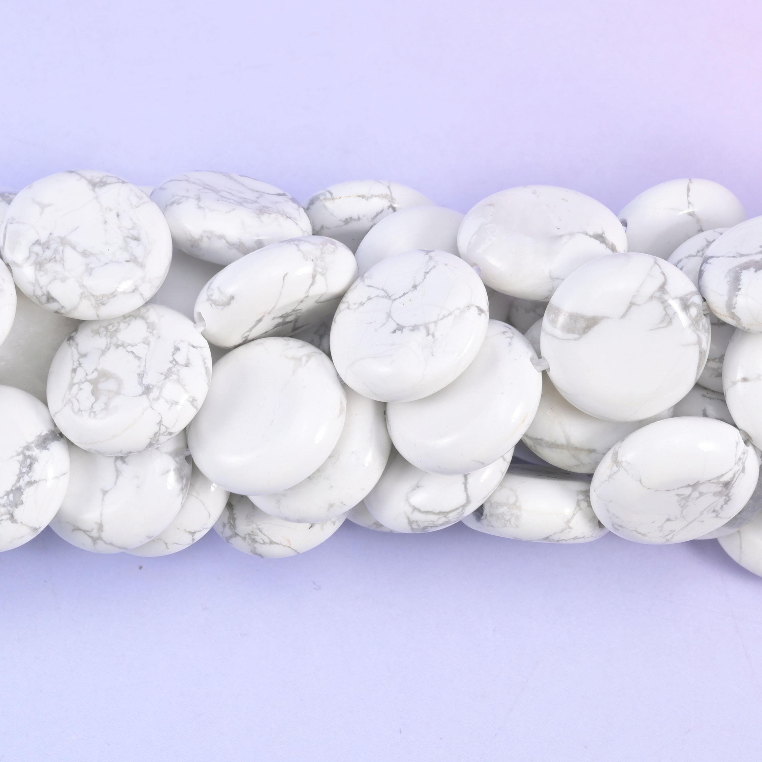 Coin cut White Howlite beads with a soft satin polish