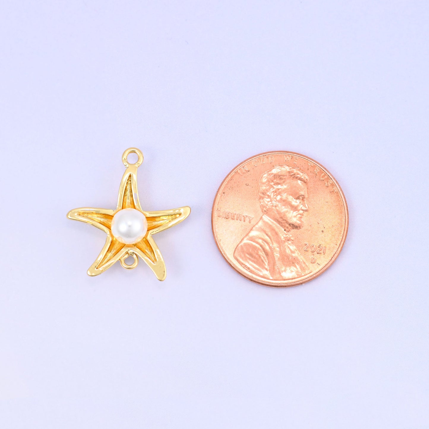 Sea Star Pearl Double Connector Pendants: 18K Gold Plated, Jewelry Making Supply
