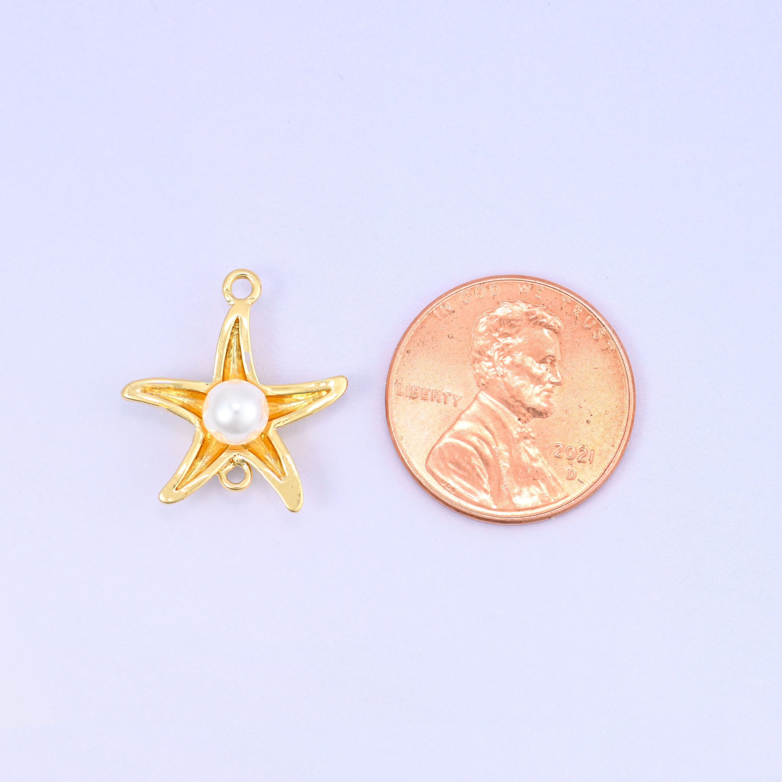 Sea Star Pearl Double Connector Pendants: 18K Gold Plated, Jewelry Making Supply