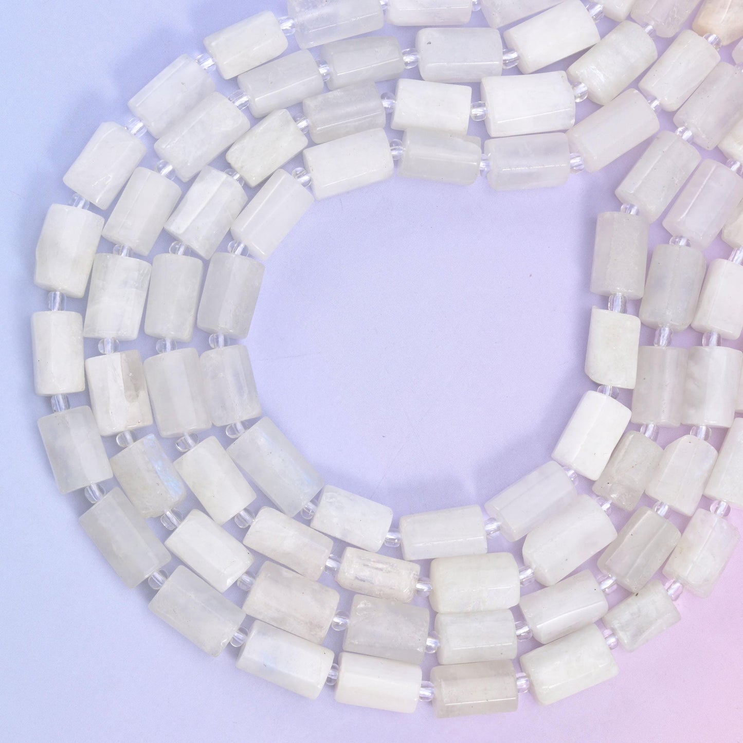 White Moonstone Faceted Tube Beads, approximately 28 beads per strand